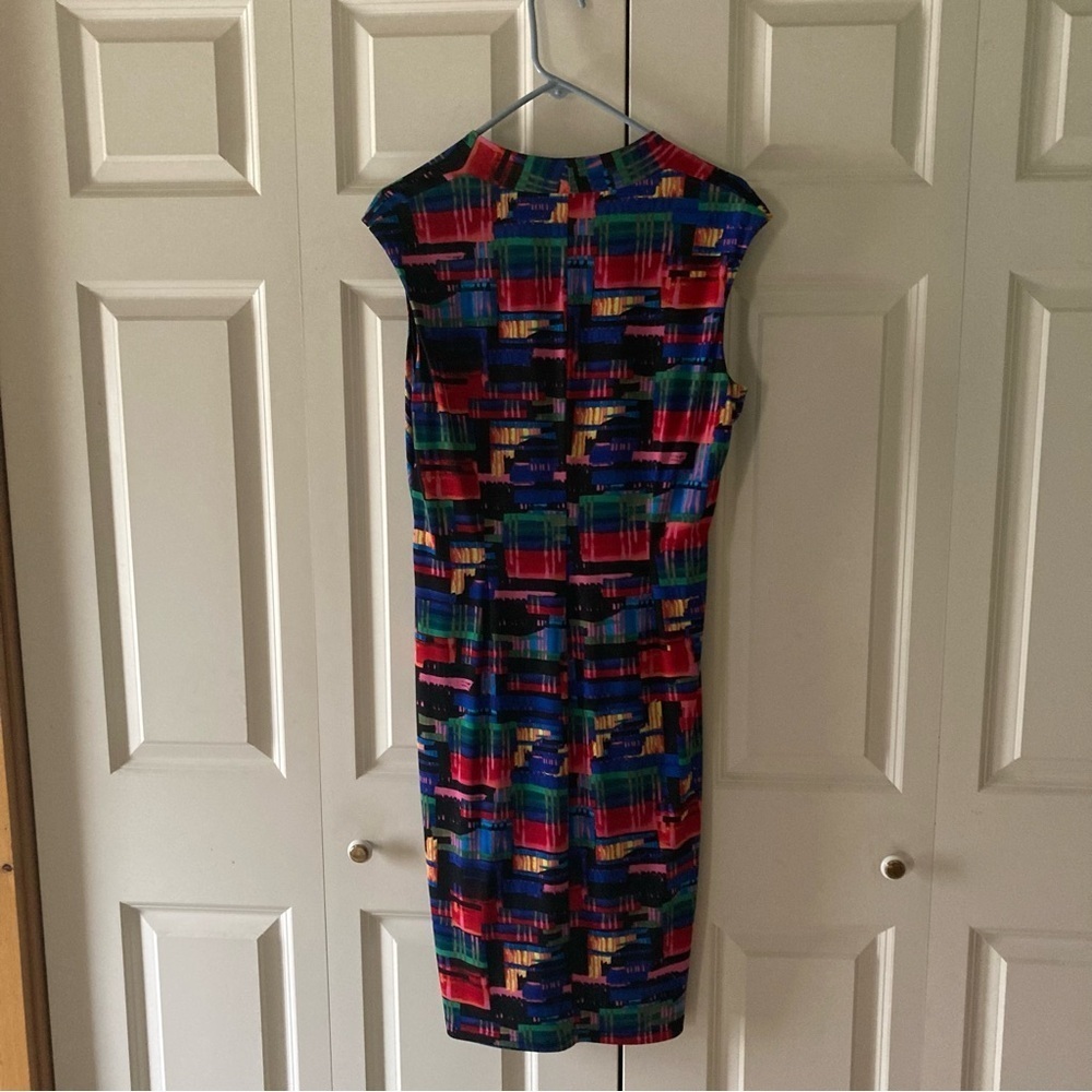 Ellen Tracy women’s 12 faux wrap multi colored dress sleeveless cocktail